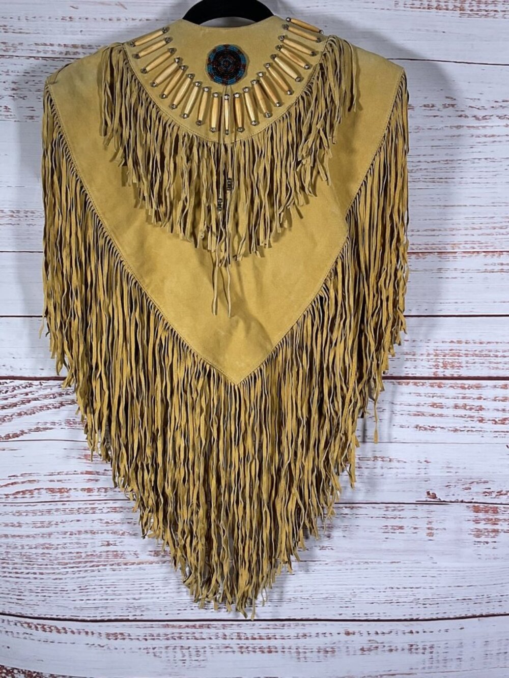 Vintage~Cripple Creek~ Western Suede Leather Fringe Cape Shawl~OSFM - Picture 2 of 3